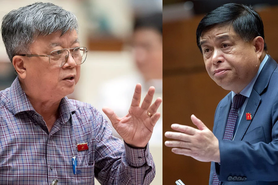 ĐBQH Trương Trọng Nghĩa (ảnh trái, Đoàn ĐBQH TP.HCM) và Bộ trưởng Bộ KH&amp;ĐT Nguyễn Chí Dũng tại phiên thảo luận về dự thảo Luật Đấu thầu (sửa đổi). Ảnh: QH