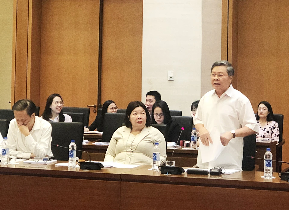 Ông Đinh Dũng Sỹ, nguyên Vụ trưởng Vụ Pháp luật, Văn phòng Chính phủ phát biểu tại phiên họp. Ảnh: Trọng Phú