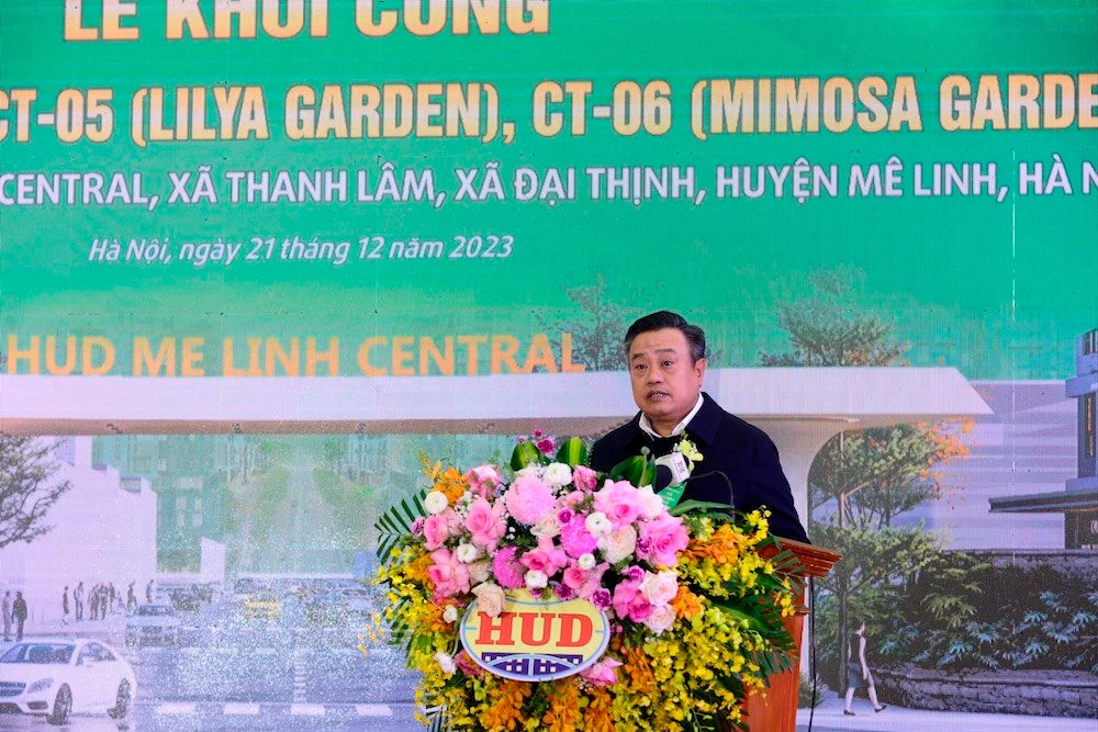 Chủ tịch UBND TP Hà Nội Trần Sỹ Thanh tại lễ khởi công dự án xây dựng hai nhà ở xã hội