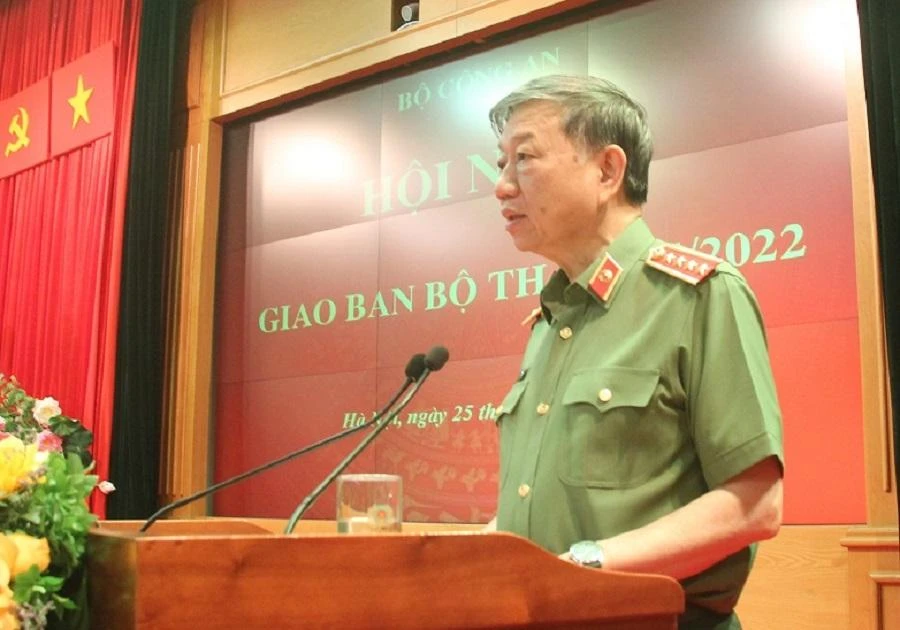 Bộ trưởng Tô Lâm phát biểu tại hội nghị. Ảnh: BCA