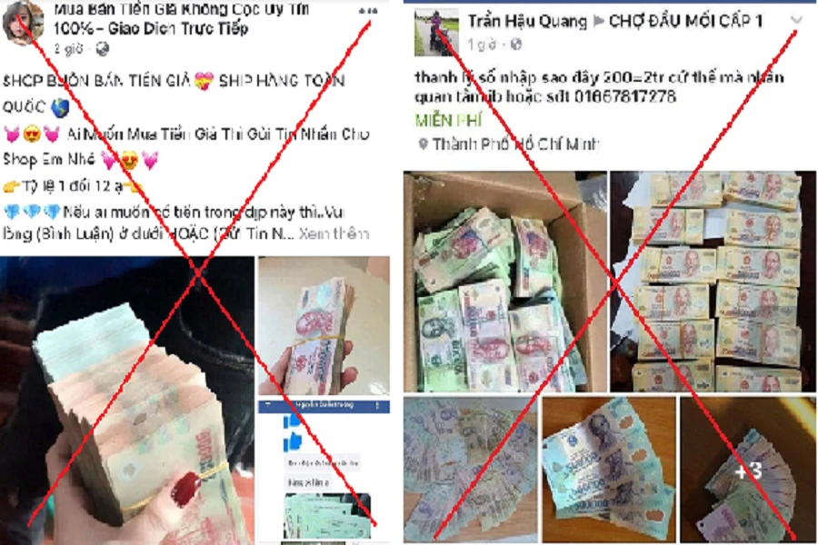Bộ Công an cho hay tình trạng rao bán tiền giả trên mạng xã hội đang có nhiều diễn biến phức tạp. Ảnh: CA Bộ Công an cho hay tình trạng rao bán tiền giả trên mạng xã hội đang có nhiều diễn biến phức tạp. Ảnh: CA