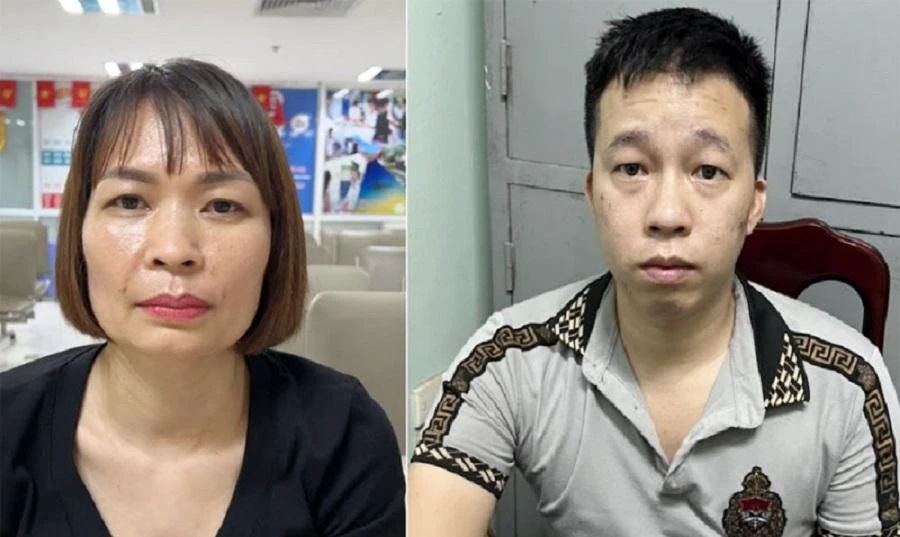 Hai bị can Lại Thị Loan và Nguyễn Mạnh Chiến. Ảnh: CA Hai bị can Lại Thị Loan và Nguyễn Mạnh Chiến. Ảnh: CA