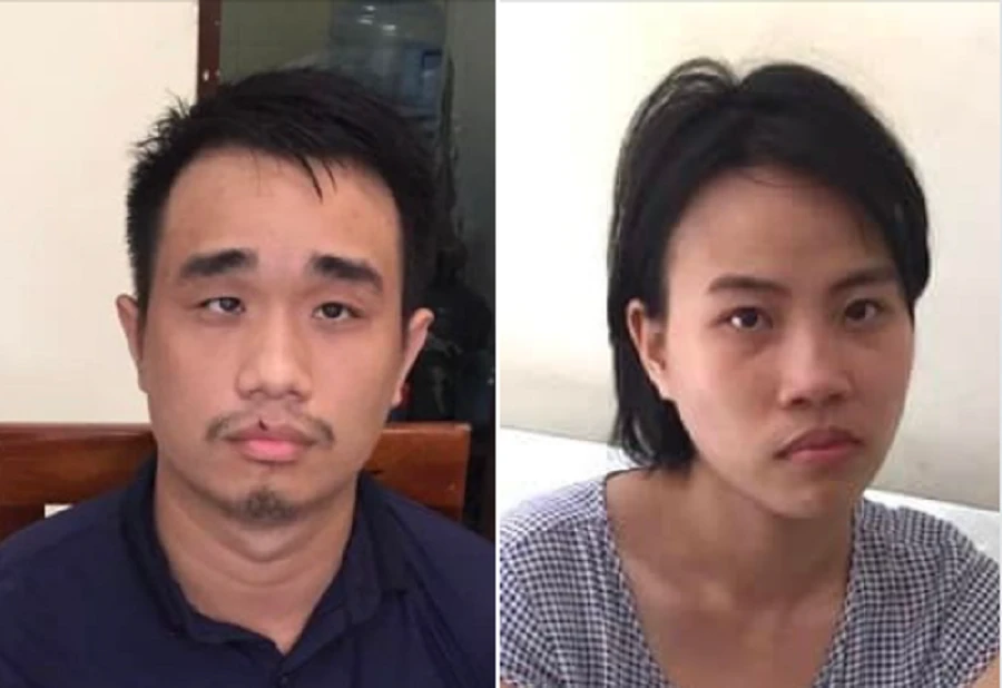 Đoàn Diệu Linh và Hoàng Thế Vũ tại cơ quan công an. Ảnh: CACC