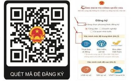 Quét mã để đăng ký tài khoản Cổng dịch vụ công quốc gia
