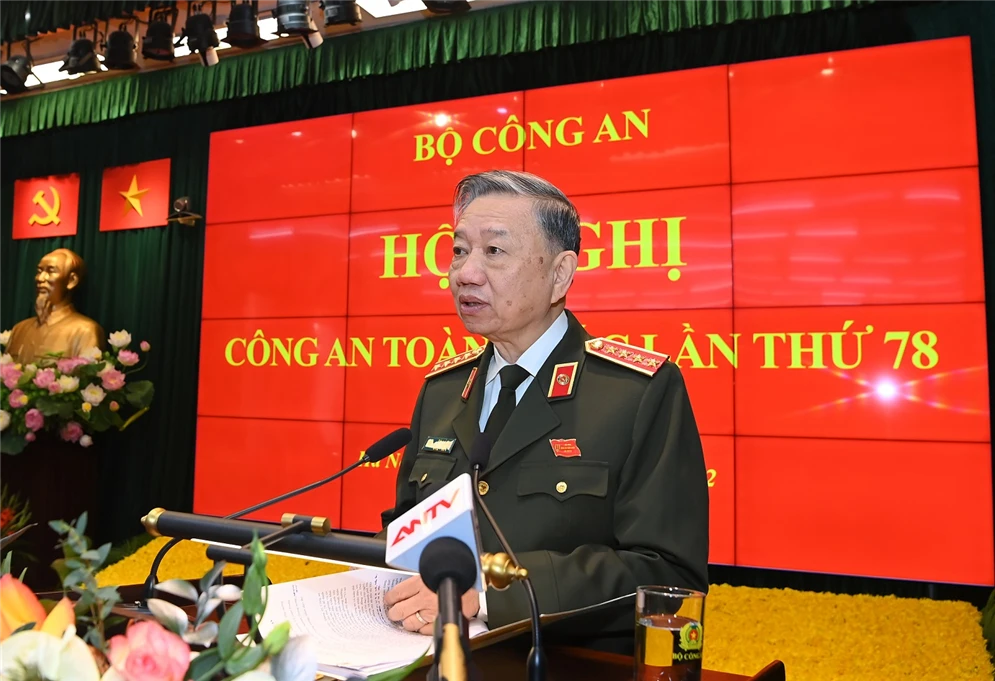 Bộ trưởng Tô Lâm phát biểu khai mạc hội nghị. Ảnh: BCA