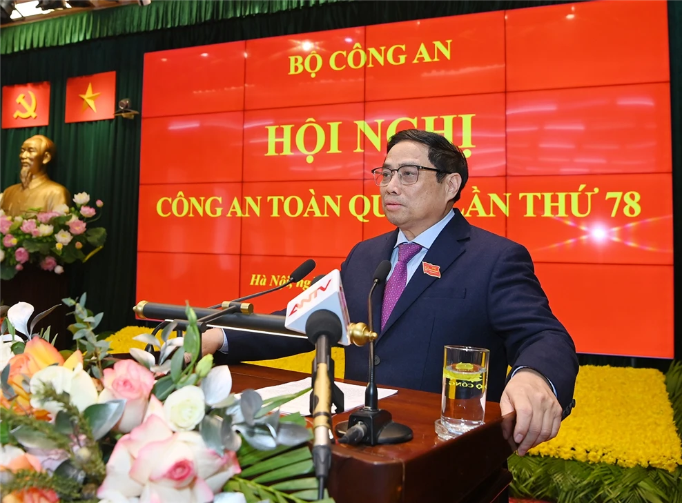 Thủ tướng Chính phủ Phạm Minh Chính phát biểu tại hội nghị. Ảnh: BCA