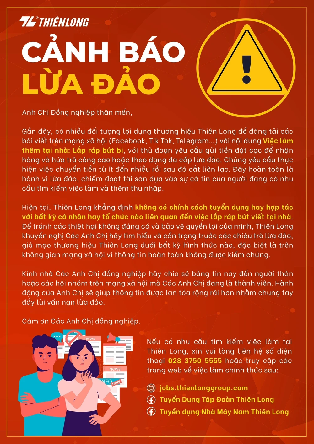 Cảnh báo lừa đảo của Tập đoàn Thiên Long