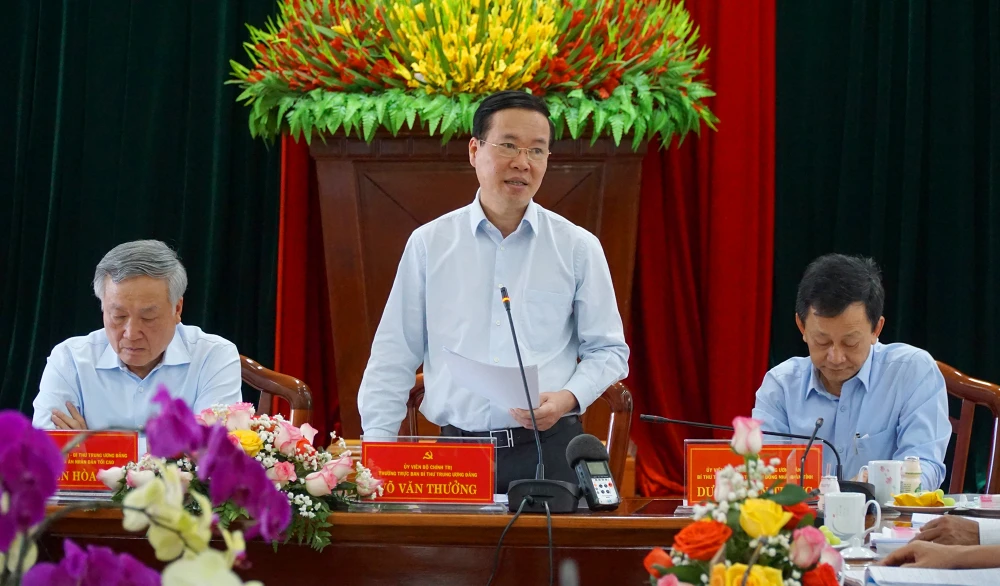 Thường trực Ban Bí thư Võ Văn Thưởng phát biểu tại cuộc họp. Ảnh: PH.