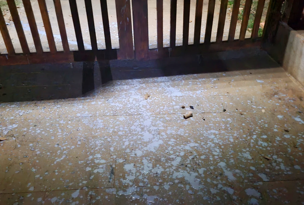 Kẻ gian ném nhiều bịch sơn trộn mắm tôm vào sân. Ảnh: PV