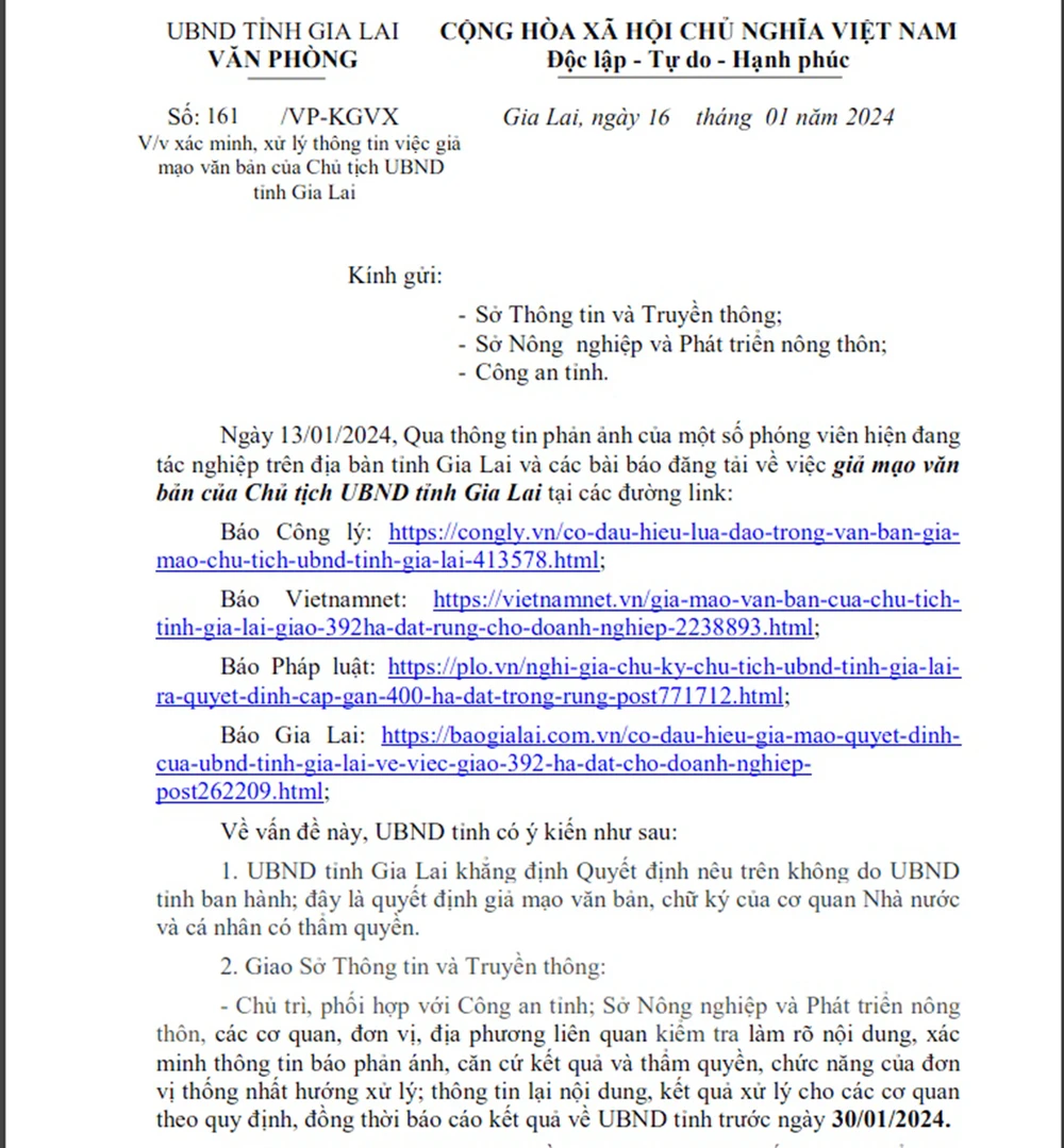 Giả mạo qiuyết định của UBND tỉnh Gia Lai