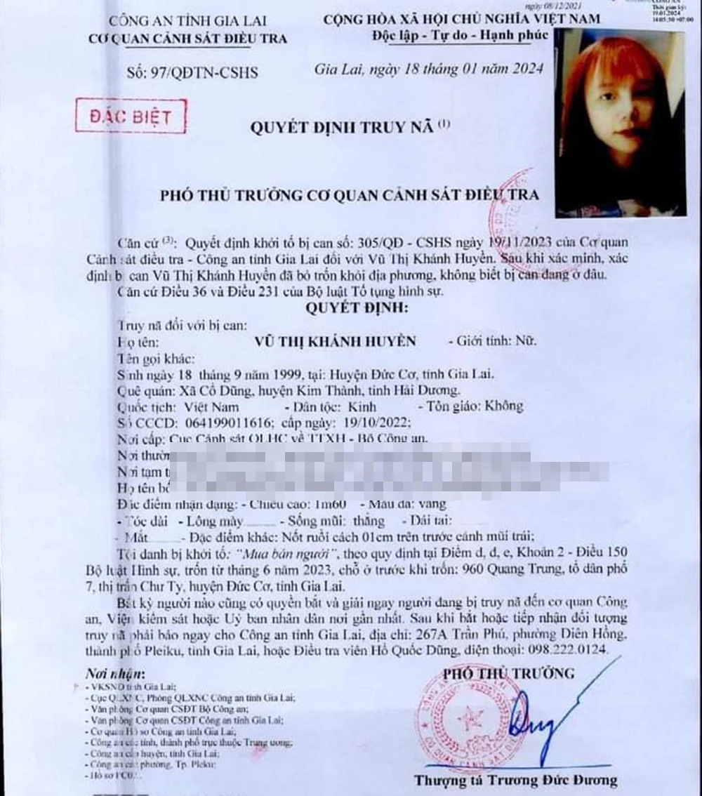 Truy nã hot girl lừa bán 5 nạn nhân, đòi chuộc hơn 1 tỉ đồng