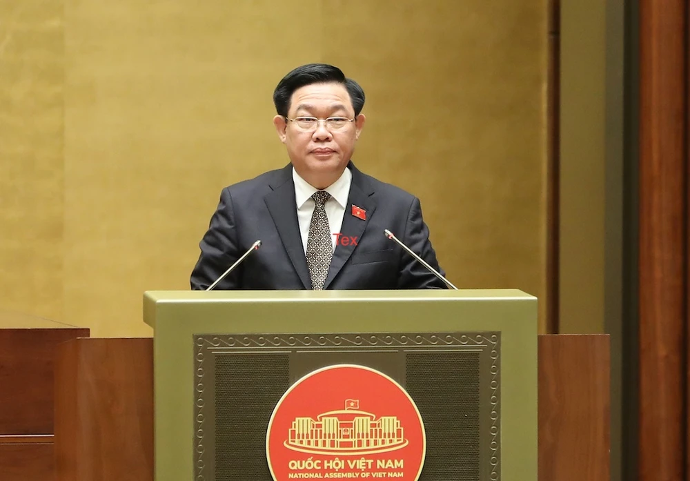Chủ tịch Quốc hội Vương Đình Huệ phát biểu bế mạc kỳ họp. Ảnh: PHẠM THẮNG
