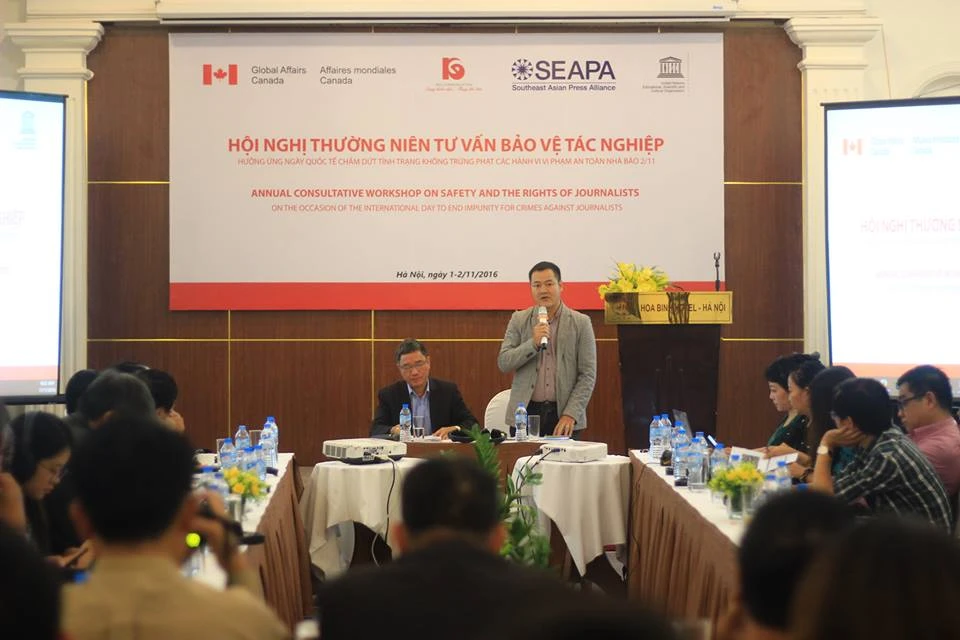 Ông Trần Nhât Minh, giám đốc Trung tâm nghiên cứu truyền thông phát triển phát biểu tại hội thảo.