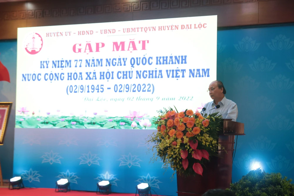 Chủ tịch nước Nguyễn Xuân Phúc phát biểu tại buổi gặp mặt. Ảnh: TN