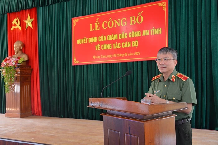 Thiếu tướng Nguyễn Đức Dũng phát biểu tại buổi lễ. Ảnh: CA