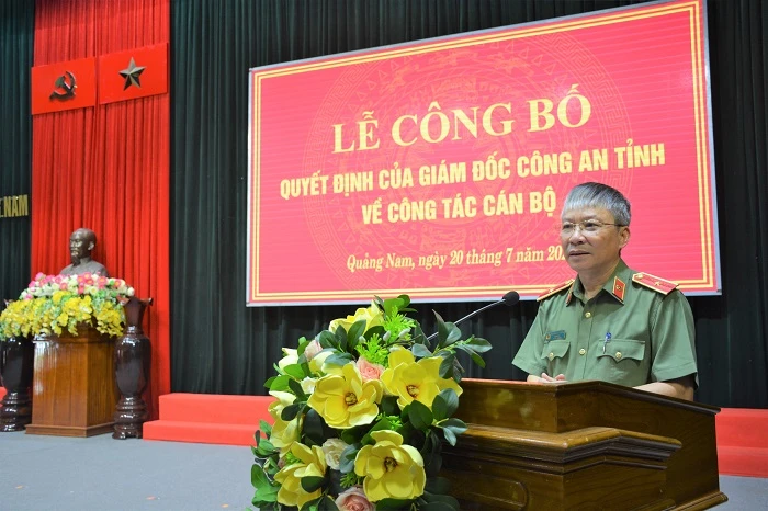 Thiếu tướng Nguyễn Đức Dũng phát biểu tại buổi lễ. Ảnh: CA