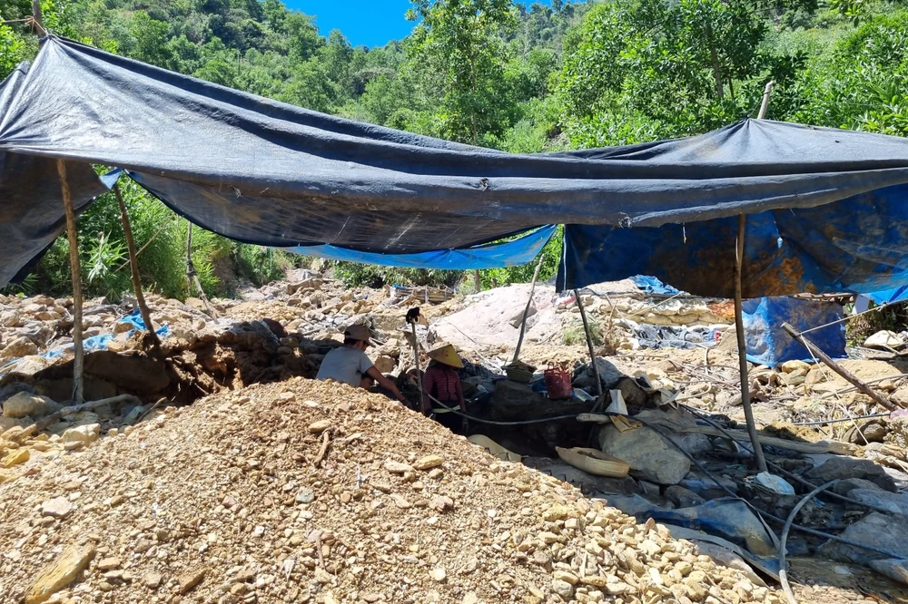 Lán trại tạm bợ ngay trong rừng. Ảnh: TN