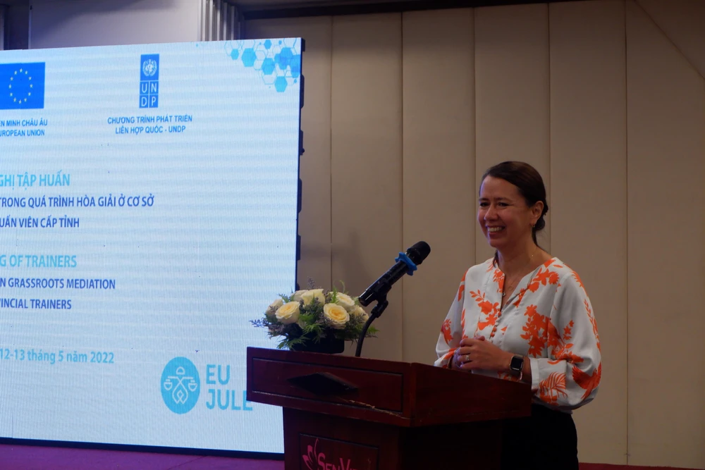 Bà Diana F.Torres Romero,đại diện UNDP nhận định thúc đẩy bình đẳng giới là hoạt động được EU và Việt Nam rất quan tâm. Ảnh: TRÚC PHƯƠNG