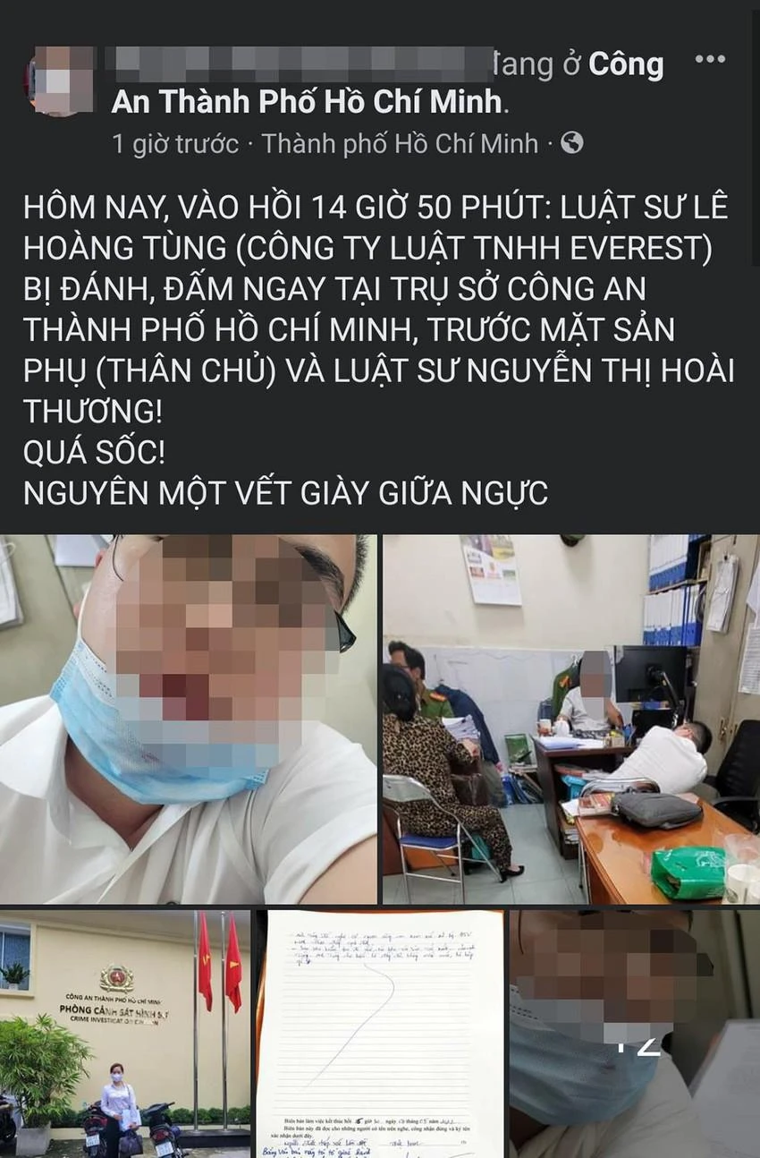 Thông tin luật sư tố bị đánh lan truyền trên mạng xã hội. Ảnh: FB