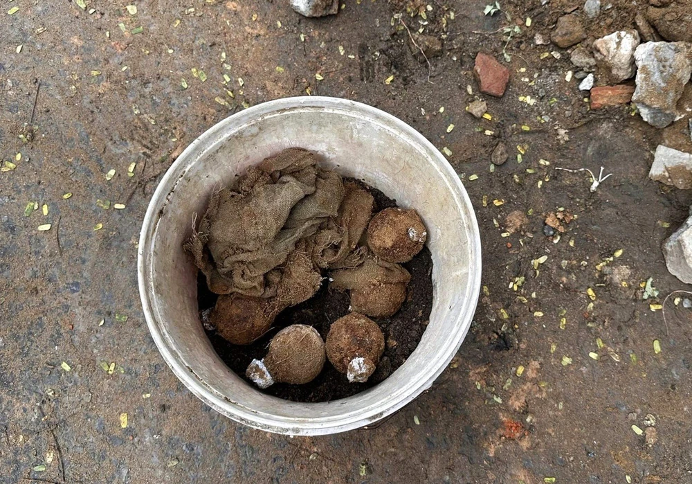 Lựu đạn nghi sót lại từ thời chiến tranh được phát hiện.Ảnh: HN