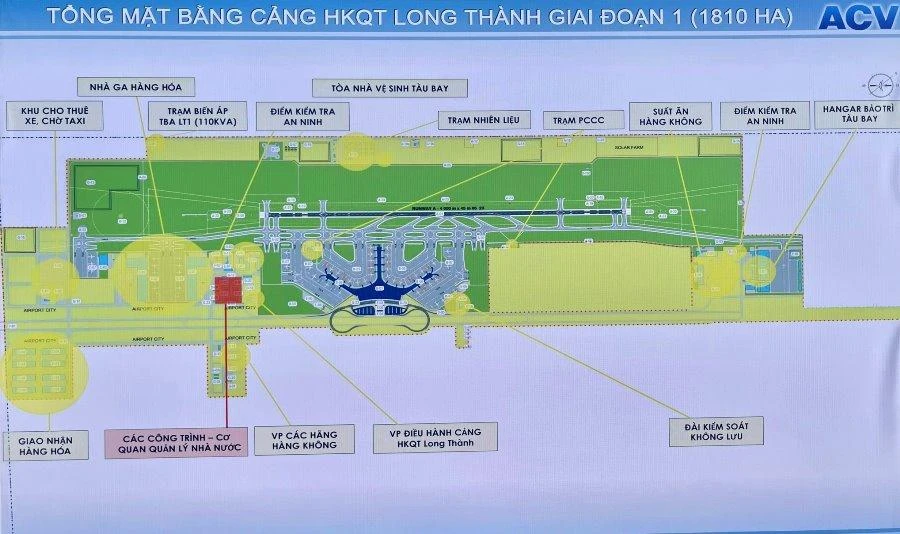Bản đồ phân bổ các khu chức năng ở sân bay Long Thành. Ảnh: V.LONG