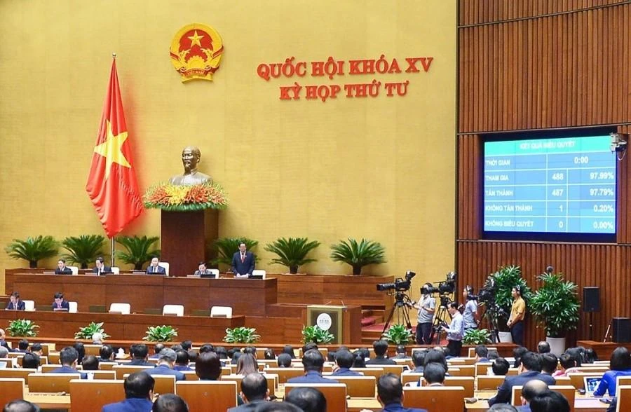 Quốc hội thông qua Nghị quyết đẩy mạnh việc thực hiện chính sách, pháp luật về thực hành tiết kiệm, chống lãng phí. Ảnh: C.LUẬN