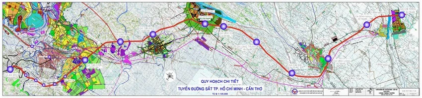 Dự kiến hướng đi tuyến đường sắt TP.HCM - Cần Thơ. Dự kiến hướng đi tuyến đường sắt TP.HCM - Cần Thơ.