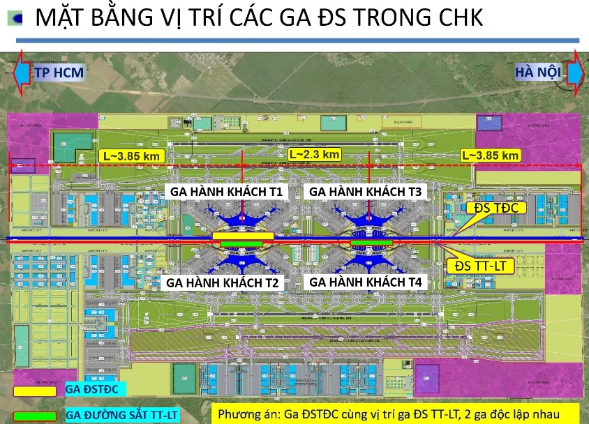 Hai tuyến đường sắt cao tốc đi xuyên các nhà ga ở sân bay Long Thành. Ảnh: ACV cung cấp