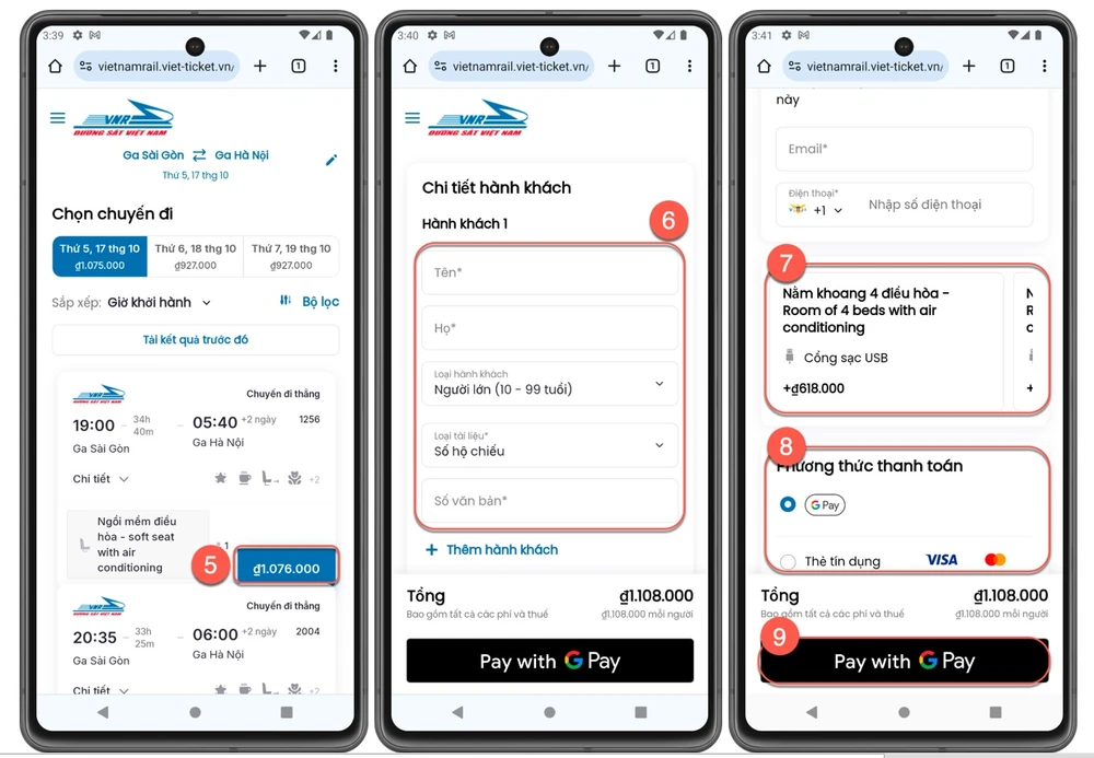 Cách mua bán vé tàu qua bản đồ trực tuyến. Ảnh: V.LONG