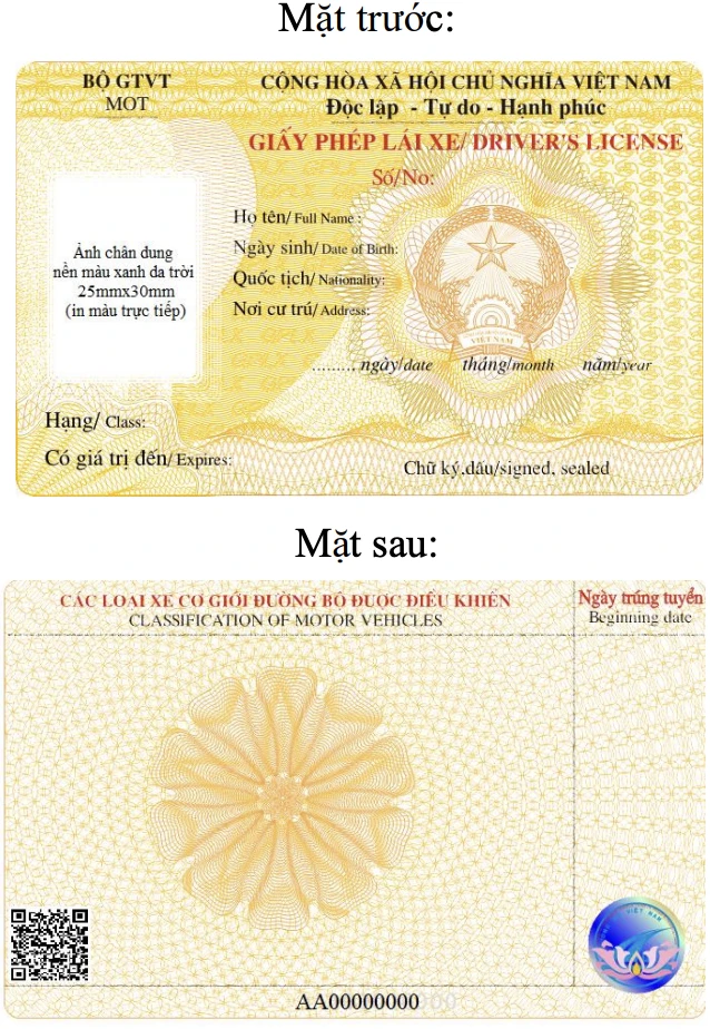 Mẫu bằng lái xe có thời hạn 1 năm.