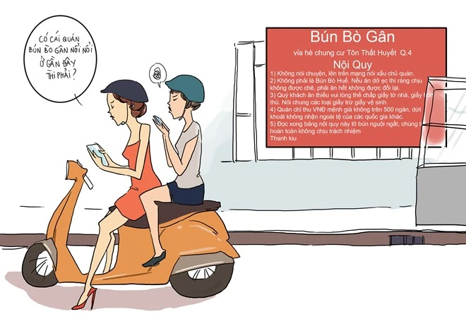 Marketing bún bò bằng bảng nội quy độc qua ảnh hí họa