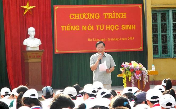 Chương trình “Tiếng nói từ học sinh” tại Trường THCS Nguyễn Văn Thuộc, Quảng Ninh - Ảnh: Đ.Hiếu