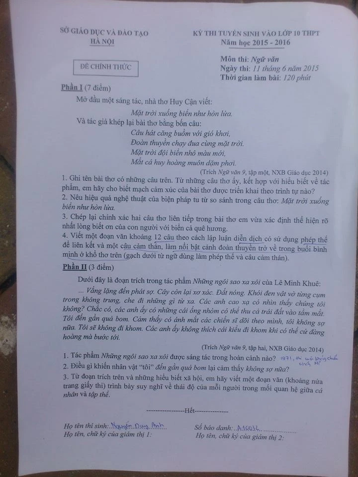 Khác biệt giữa đề thi Văn lớp 10 ở Hà Nội và TP.HCM ảnh 2