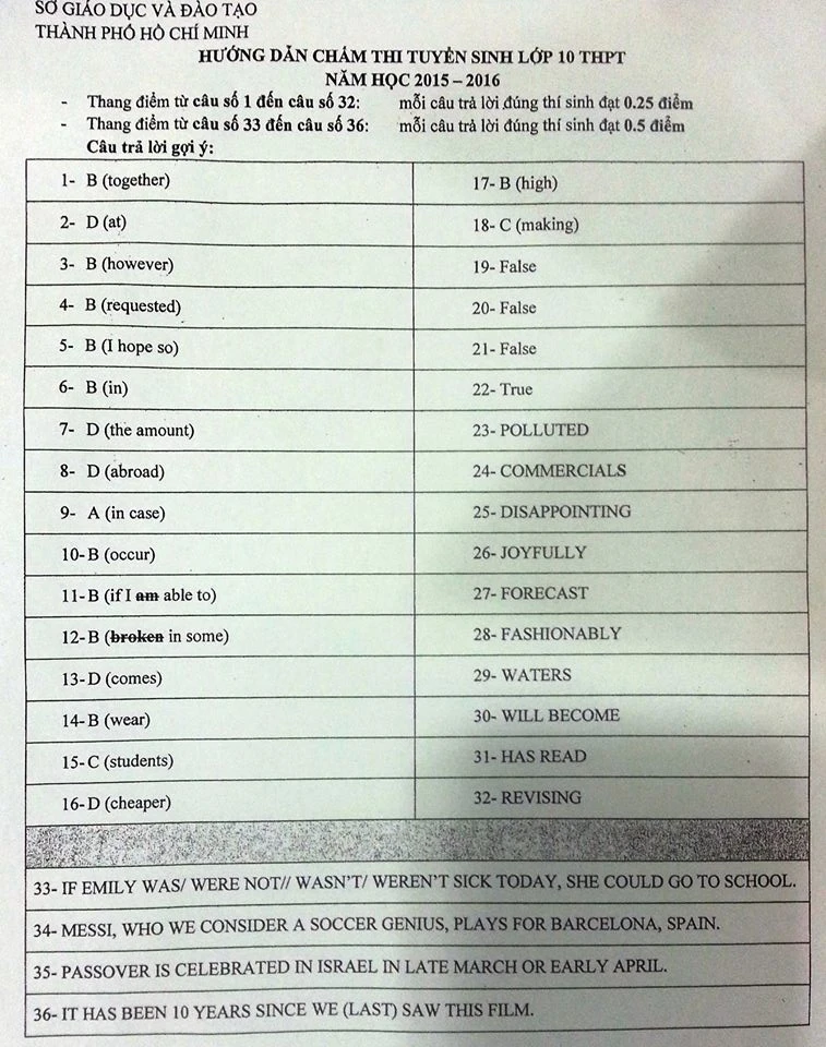 Công bố đáp án chính thức thi tuyển sinh lớp 10 tại TP.HCM ảnh 7