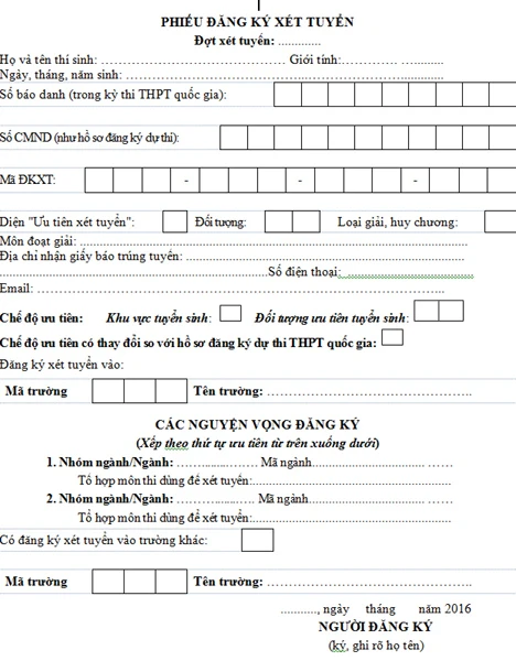 Cách xét tuyển đại học, phiếu đăng ký xét tuyển đại học, xét tuyển đại học 2016. điểm thi đại học 2016,Bộ GDĐT