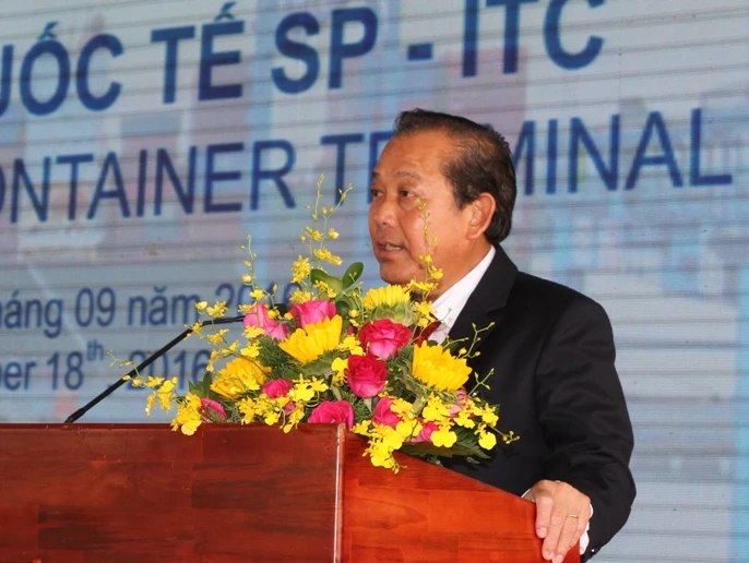 Phó Thủ tướng Trương Hòa Bình nhấn mạnh: Xây dựng cảng container quốc tế SP-ITC không chỉ là bước ngoặt của ITC mà còn thể hiện tầm nhìn chiến lược của TP.HCM. Ảnh: VGP/MẠNH HÙNG