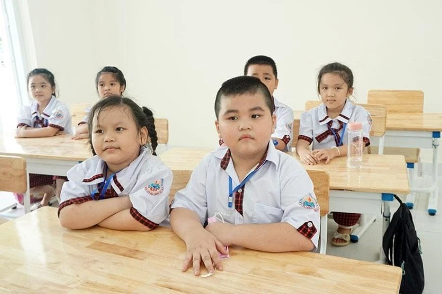 Học sinh Trường Tiểu học Lương Thế Vinh, quận Bình Tân trong 1 giờ học. Ảnh: NGUYỄN QUYÊN