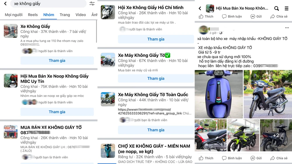 Hàng chục hội nhóm công khai mua bán xe không giấy tờ trên mạng xã hội.