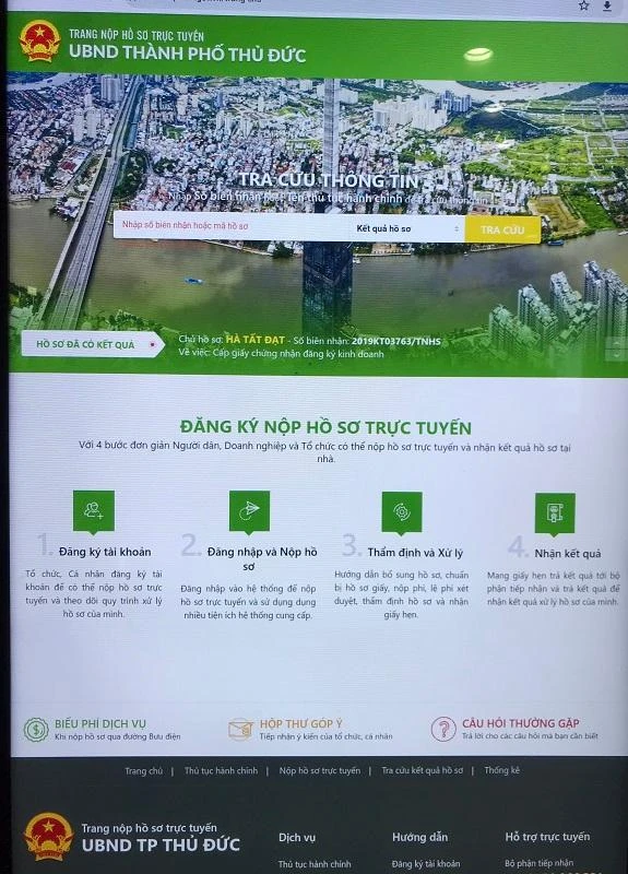 Giao diện Ứng dụng trực tuyến TP Thủ Đức. Ảnh: THANH TUYỀN