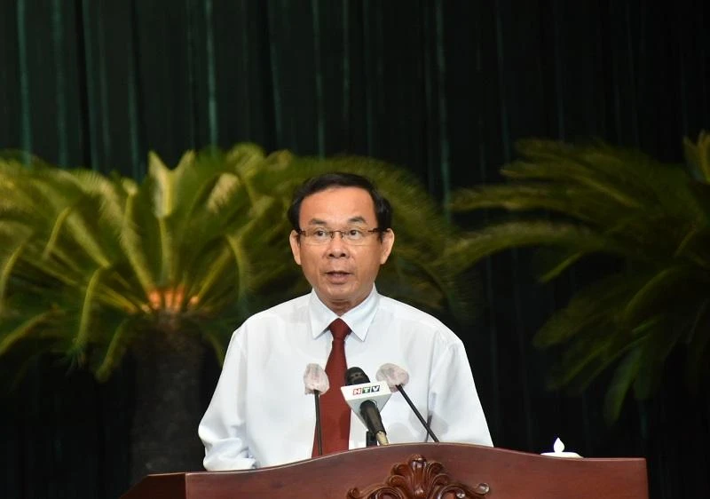 Bí thư Nguyễn Văn Nên phát biểu tại lễ tuyên dương. Ảnh: TẤN THẠNH