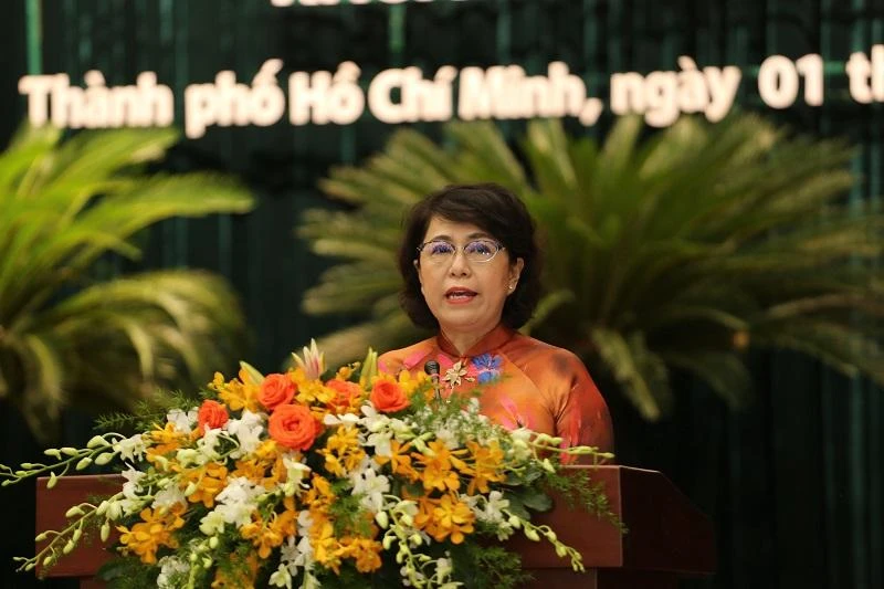 Chủ tịch Ủy ban MTTQ Việt Nam TP.HCM Tô Thị Bích Châu phát biểu khai mạc tại hội nghị. Ảnh: THU THẢO