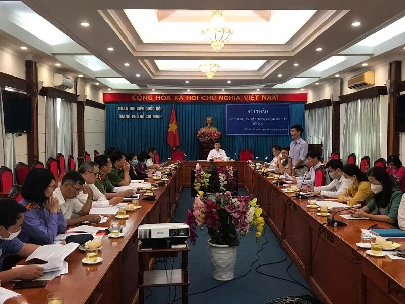 Hội thảo góp ý cho dự án Luật phòng, chống rửa tiền (sửa đổi) sáng 31-8. Ảnh: THANH TUYỀN