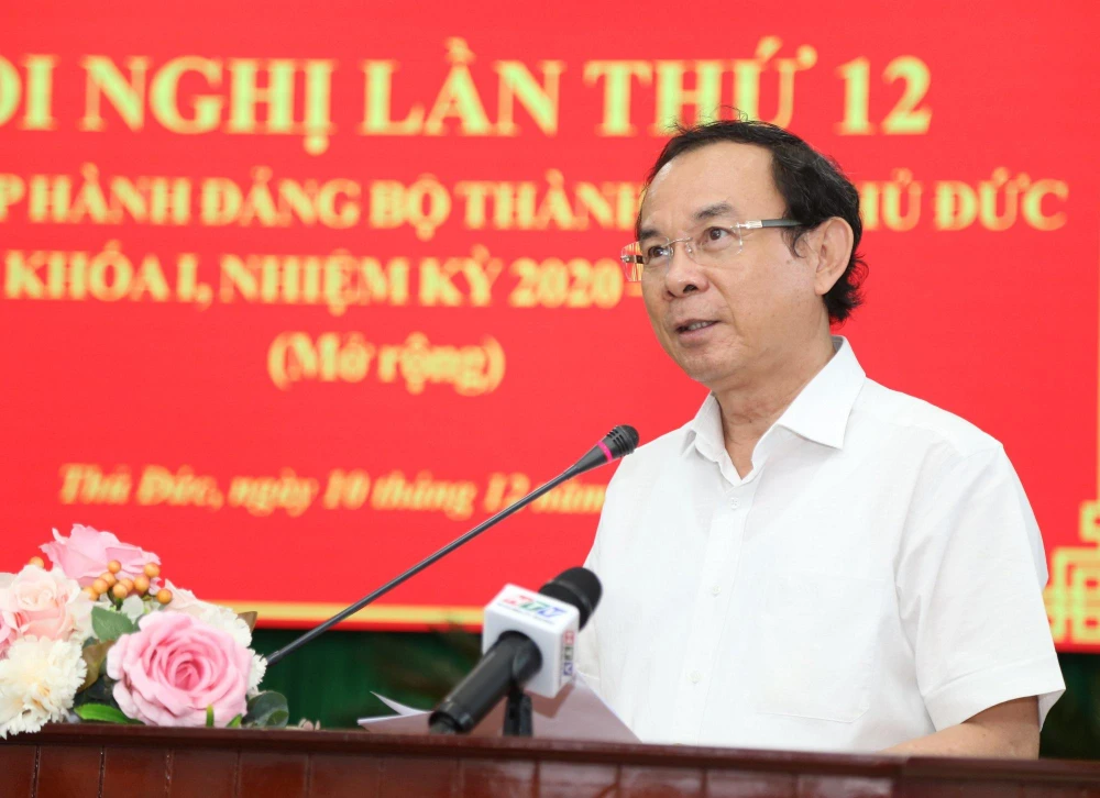 Bí thư Thành ủy TP.HCM Nguyễn Văn Nên phát biểu tại hội nghị. Ảnh: THANH TUYỀN