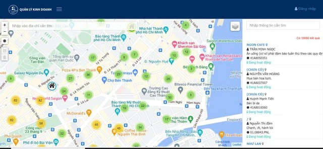 Ứng dụng WEBGIS cung cấp bản đồ kinh doanh trên địa bàn quận 1 cho người dân. Ảnh: UBND quận 1