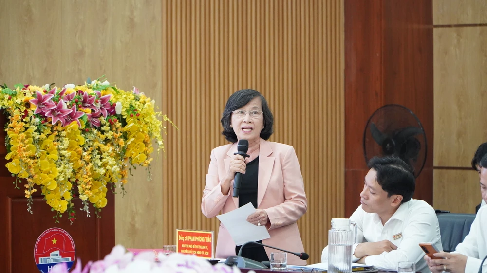 Bà Phạm Phương Thảo cán bộ, đảng viên phải có bản lĩnh vững vàng, phải vì lợi ích chung với tinh thần trách nhiệm cao. Ảnh: THANH TUYỀN