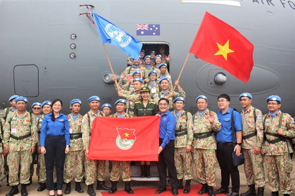 Lực lượng thực hiện nhiệm vụ gìn giữ hoà bình Liên hợp quốc sẵn sàng lên đường. Ảnh: THẢO PHƯƠNG