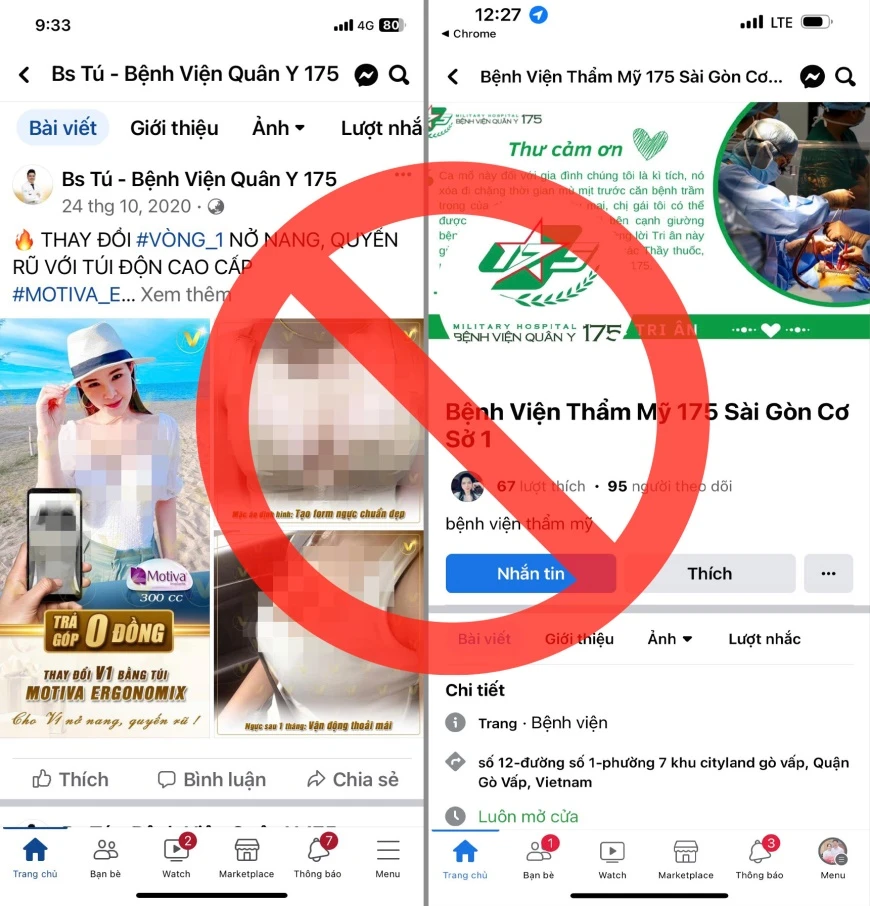 Hình ảnh một số trang fanpage mạo danh lấy tên Bệnh viên Quân y 175. Ảnh: BVCC