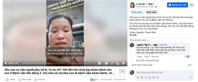 phụ nữ ôm con khóc nói mình bị móc túi trước cổng Bệnh viện