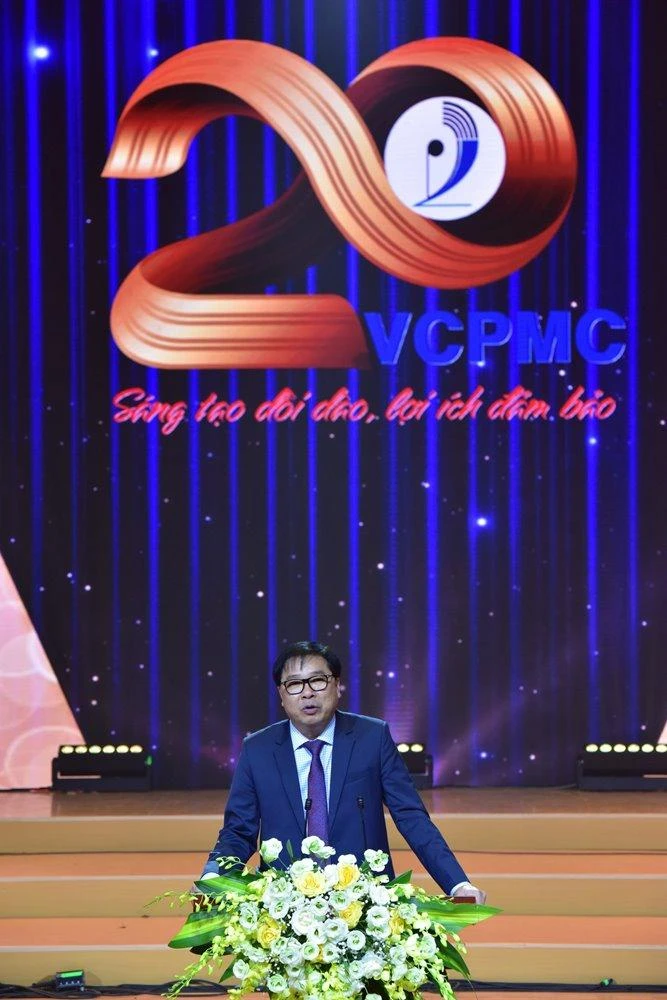 Nhạc sĩ Đinh Trung Cẩn, Tổng giám đốc VCPMC phát biểu tại sự kiện. Ảnh: VT