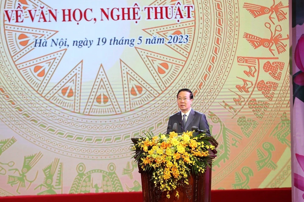 Chủ tịch nước Võ Văn Thưởng phát biểu tại lễ trao giải. Ảnh: TRẦN HUẤN.